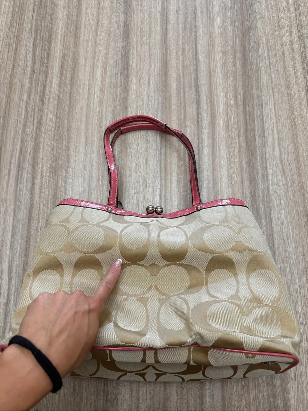 Y2K Coach Carryall Satchel Bag in Signature Canvas Khaki and Pink F19190